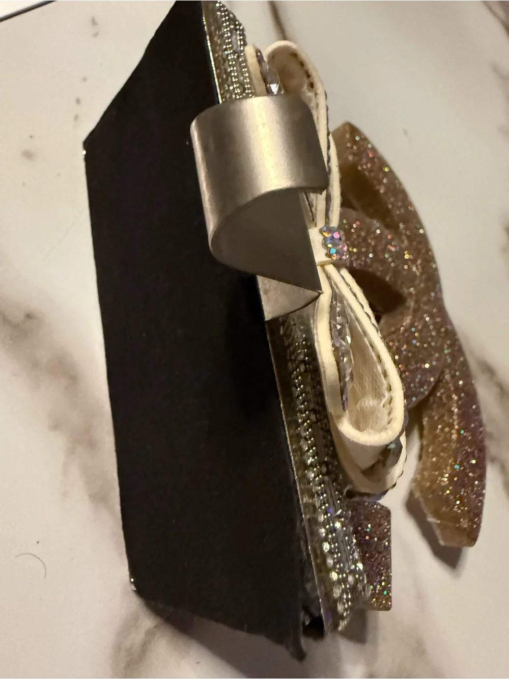 Glitter Rhinestone Bow Christmas Stocking Holder Glam Mantel Decor Handmade